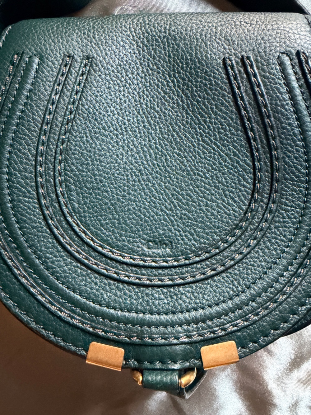 Chloé Dark Green Pebbled Leather Marcie Mini Crossbody with Gold Hardware - Picture 8 of 8